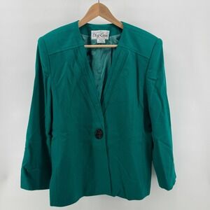 Oleg Cassini Womens Teal Green Blazer Jacket Single Button V Neck 90's Medium